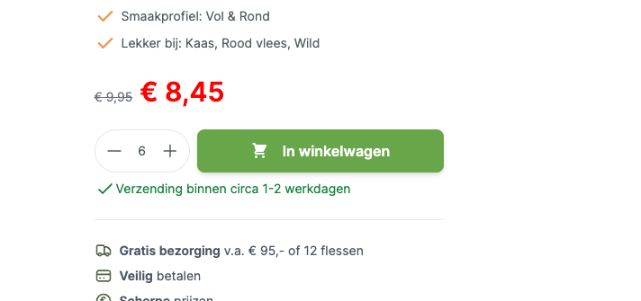 Productpagina Budgetdranken.nl met Verzending binnen circa 1-2 werkdagen